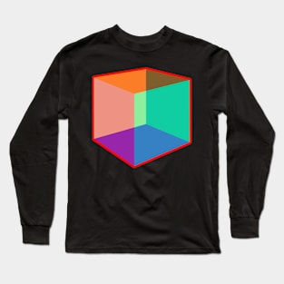 Color Cube Pattern on Red Long Sleeve T-Shirt